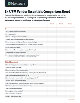 Ophthalmology EHR PM Vendor Checklist