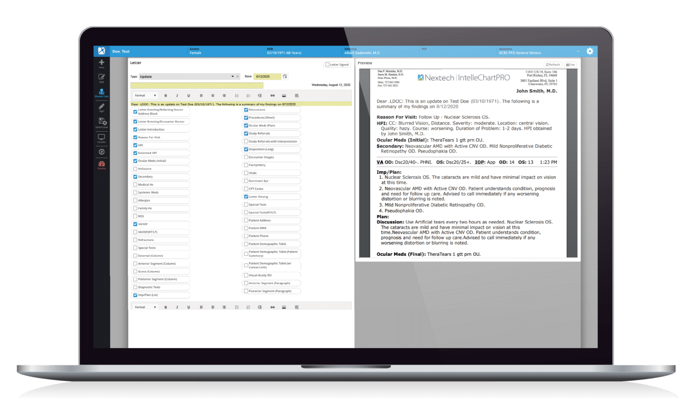 Ophthalmology EHR Automatic Letter Generation