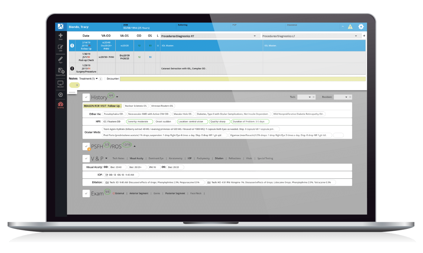 Ophthalmology EMR Configurable Charting