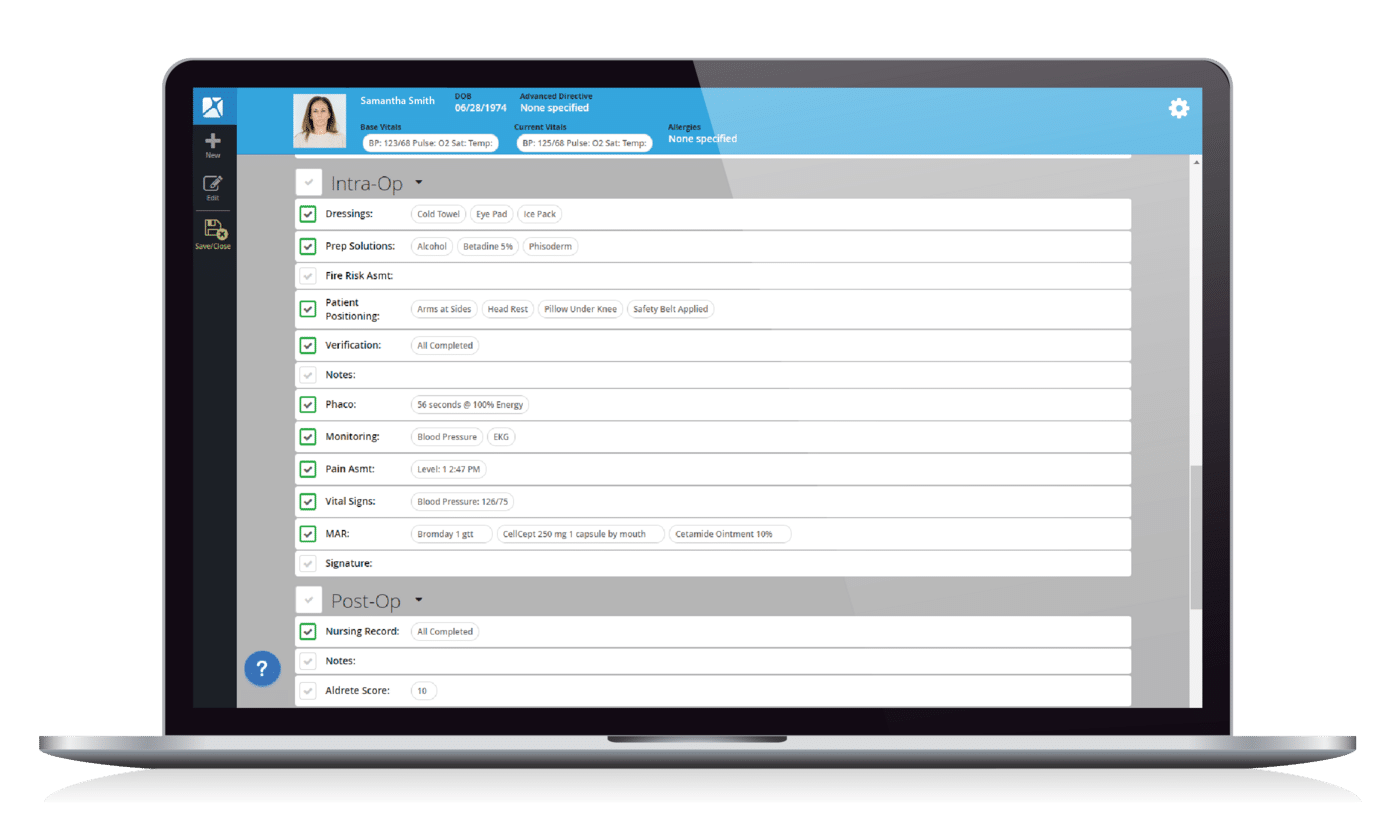 Ophthalmology EHR Integrated ASC Charting