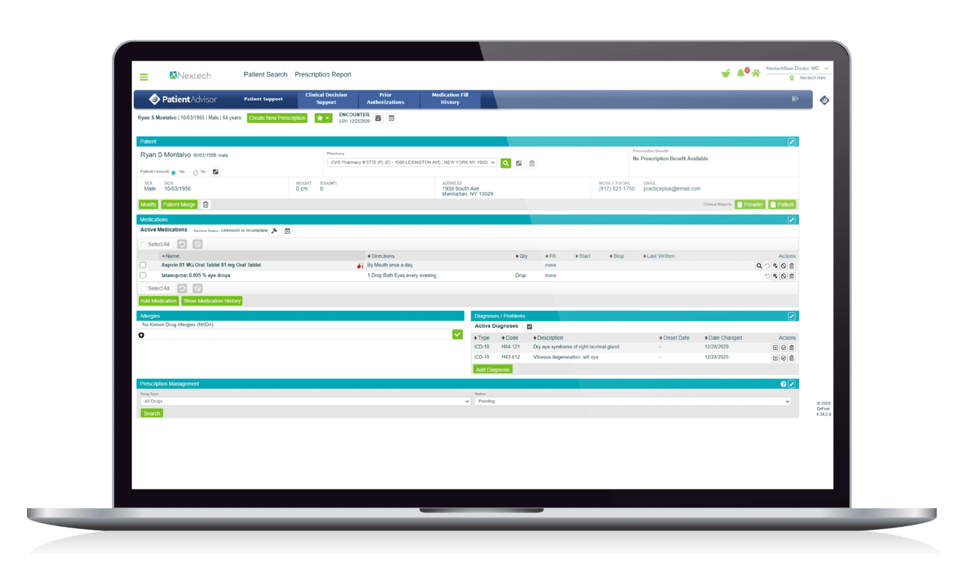 Ophthalmology EHR e-Prescribing