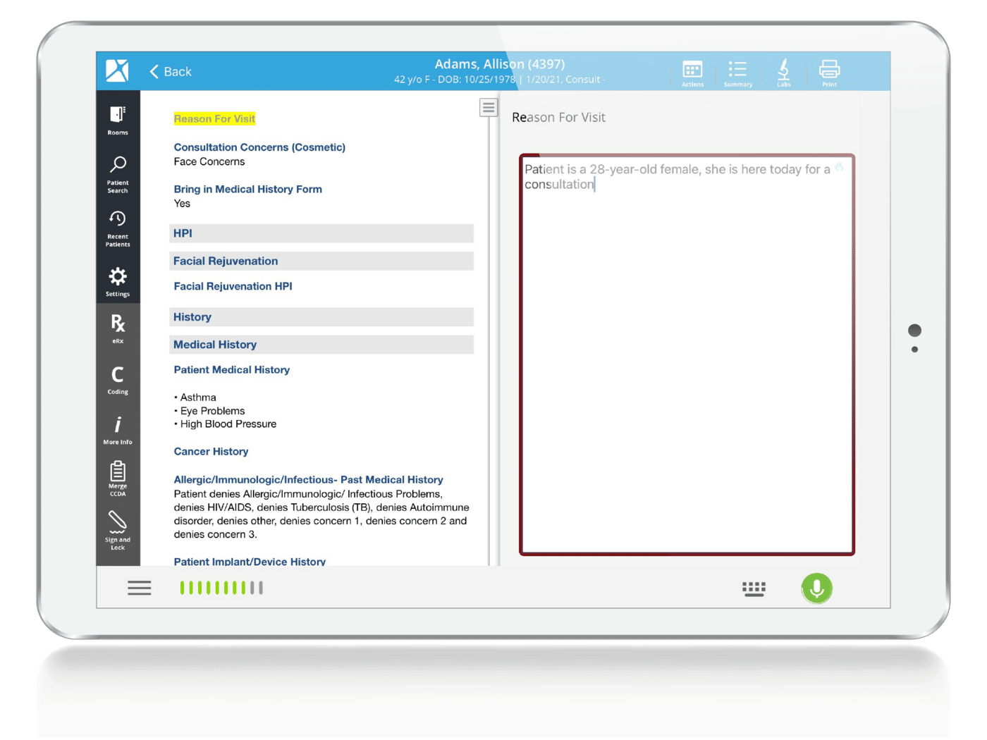 Plastic Surgery EHR HIPAA-Compliant Dictation